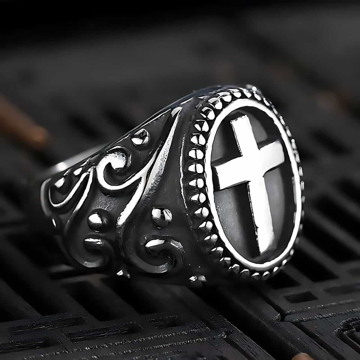 Relligious Ring Dark Cross Stainless Steel Religious Ring
