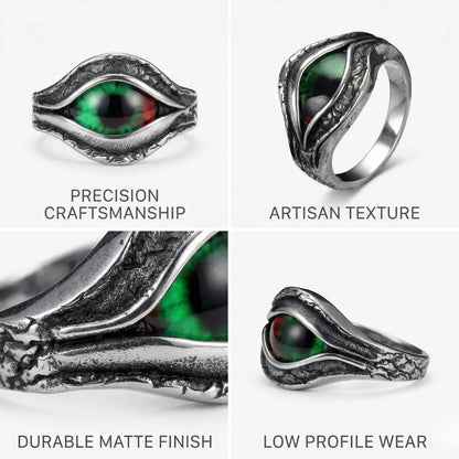 Design details of Green Eye Ring showing artisan texture