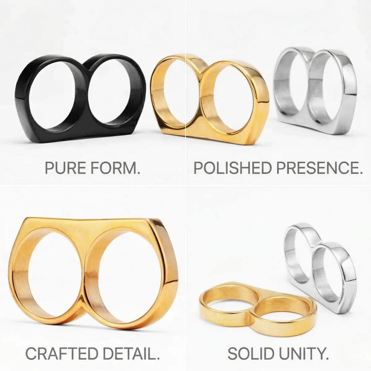 Design details of Men's Two Finger Ring showing polished presence