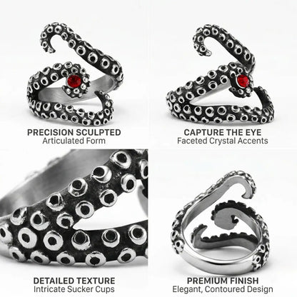 Design details of Octopus Tentacle Ring showing precision sculpted form