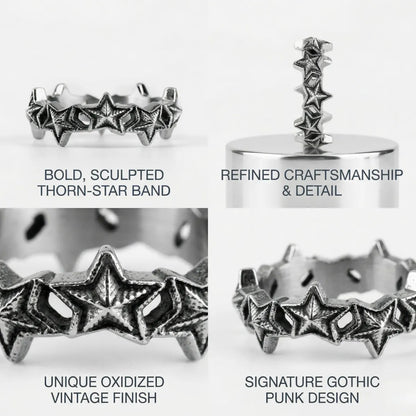 Design details of Punk Star Ring showing sculpted gothic design