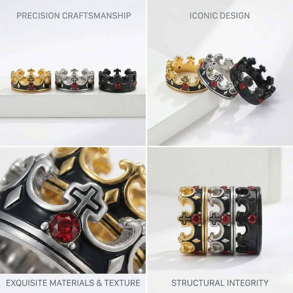 Design details of Red Stone Crown Ring showing exquisite texture