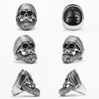 Design details of silver Beard Skull Ring Style A