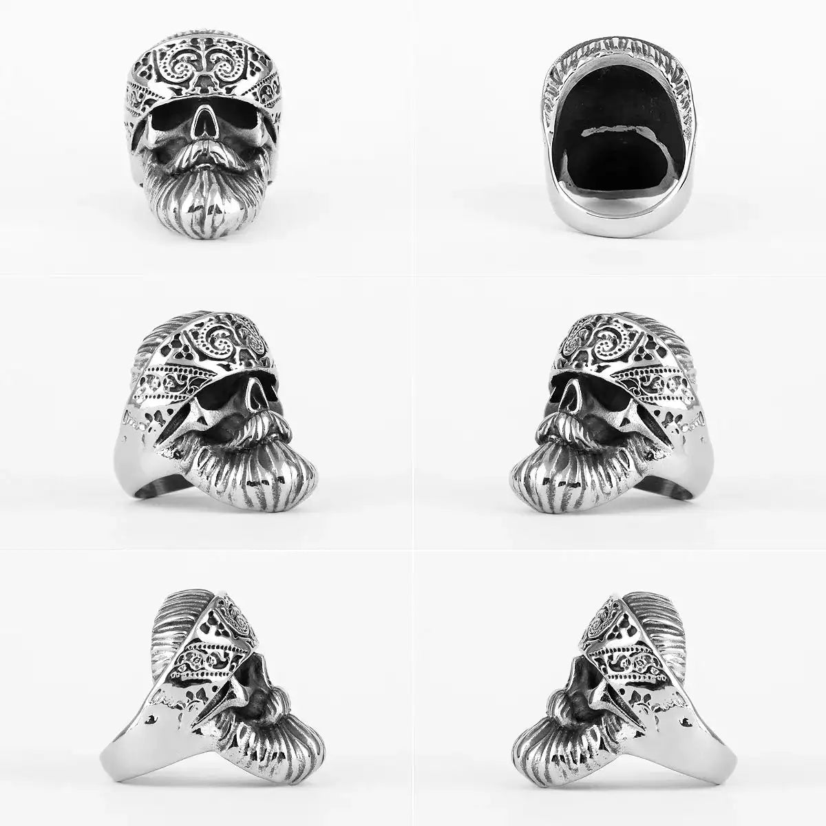 Design details of silver Beard Skull Ring Style B