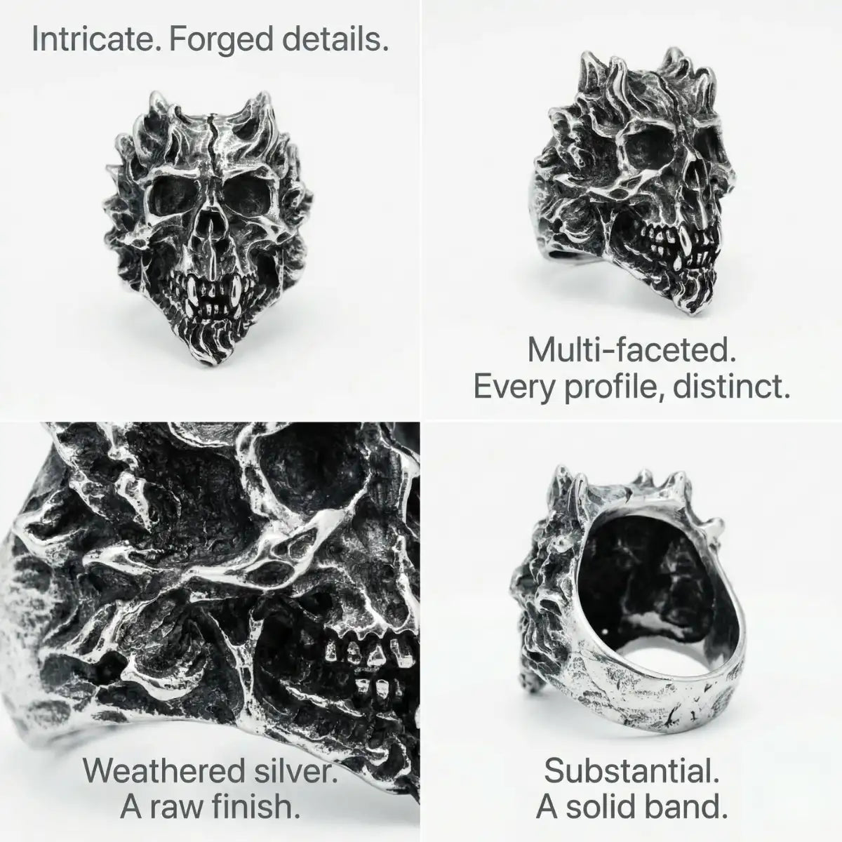 Devil Skull Ring Design Features Weathered Silver Gothic Ring