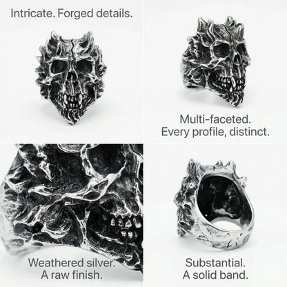 Devil Skull Ring Design Features Weathered Silver Gothic Ring