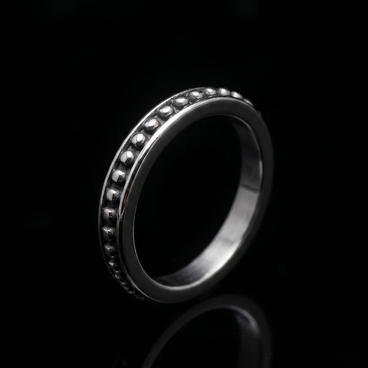 Dot Band Ring Front View Silver Beading Minimalist Gothic Jewelry