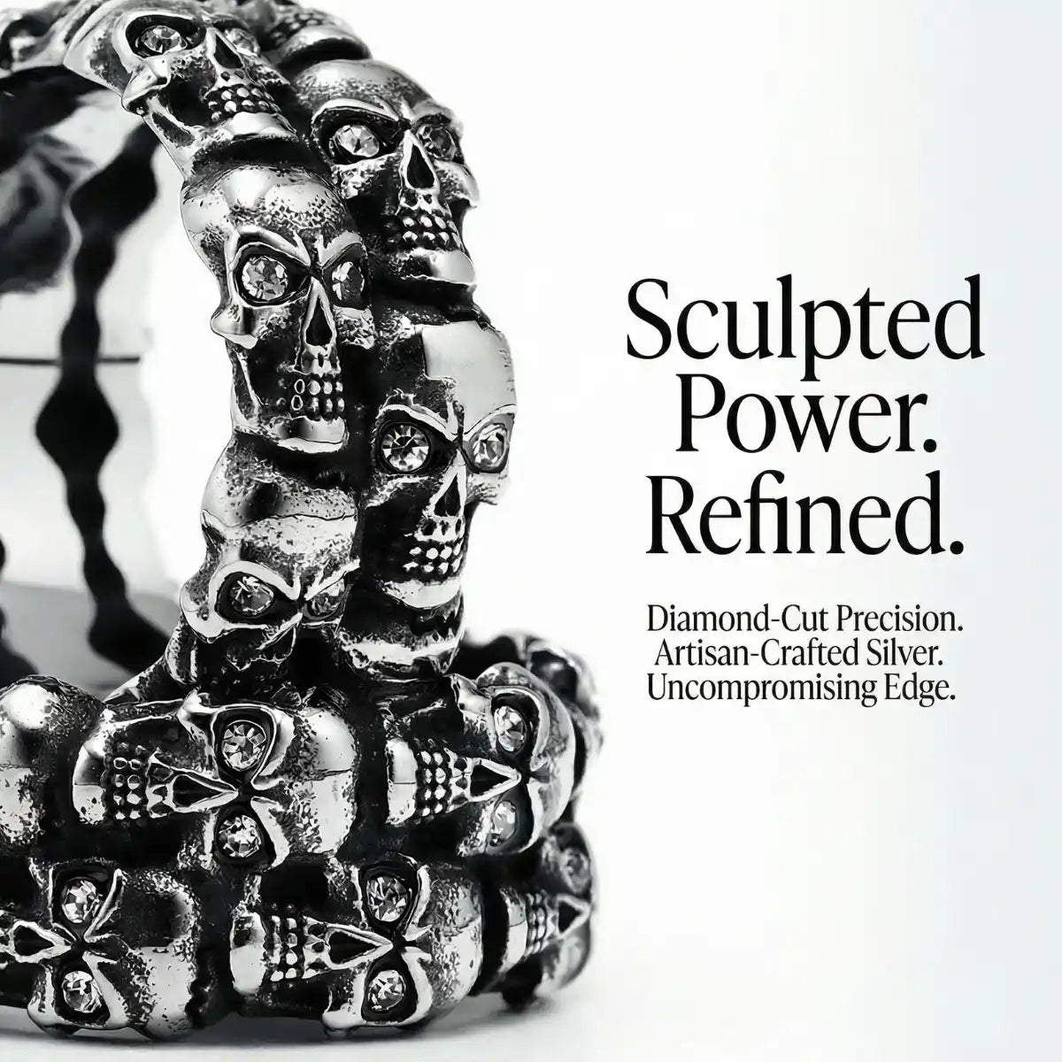 Double Row Skull Ring Sculpted Artisan Details Gothic Jewelry