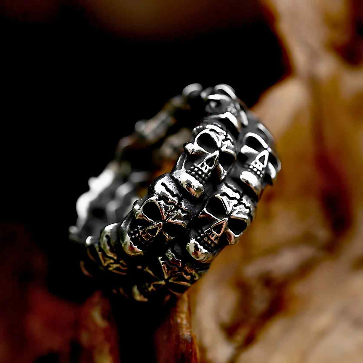 Double Row Skull Ring Stainless Steel - Xenos Jewelry