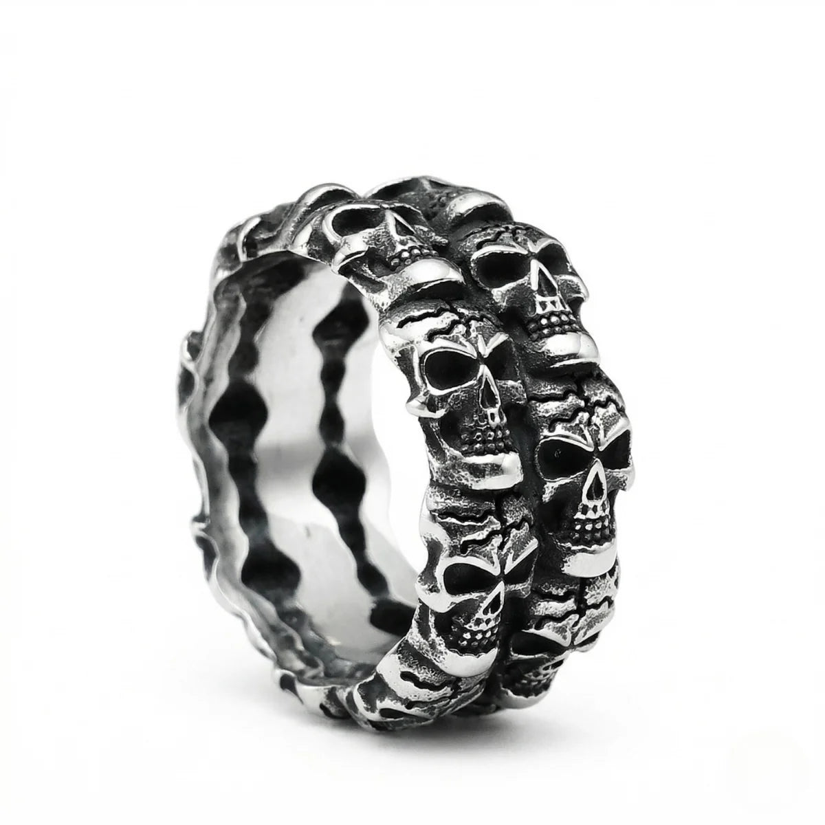 Double Row Skull Ring Style A Classic Oxidized Eyes Gothic Jewelry