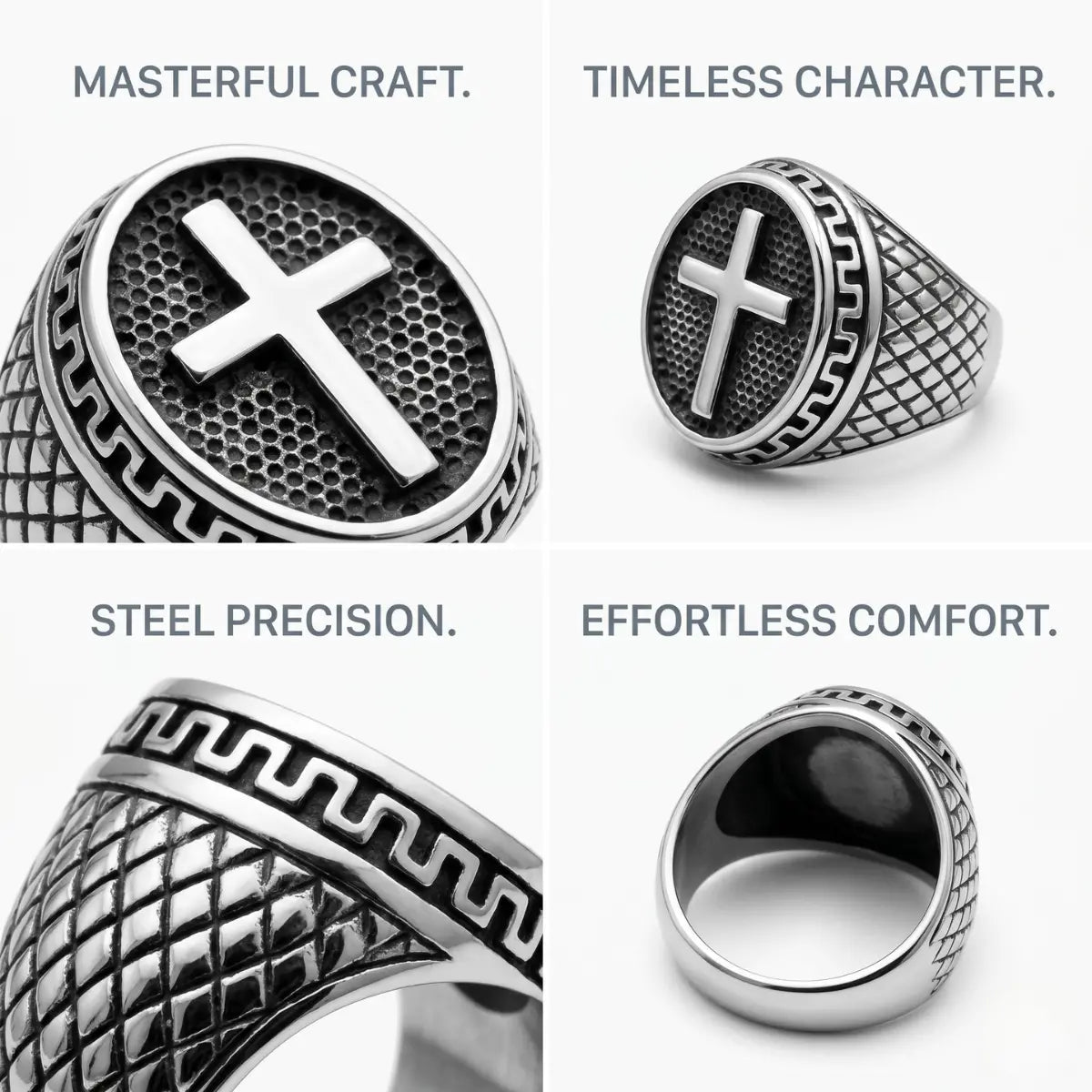 Dragon Scale Cross Ring Design Features Premium Stainless Steel Textured Band