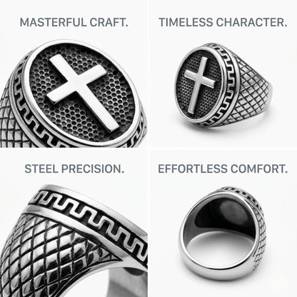 Dragon Scale Cross Ring Design Features Premium Stainless Steel Textured Band