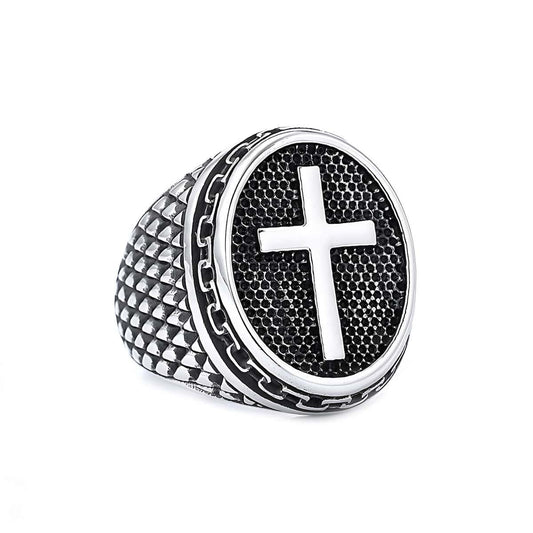Dragon Scale Stainless Steel Cross Ring - Xenos Jewelry