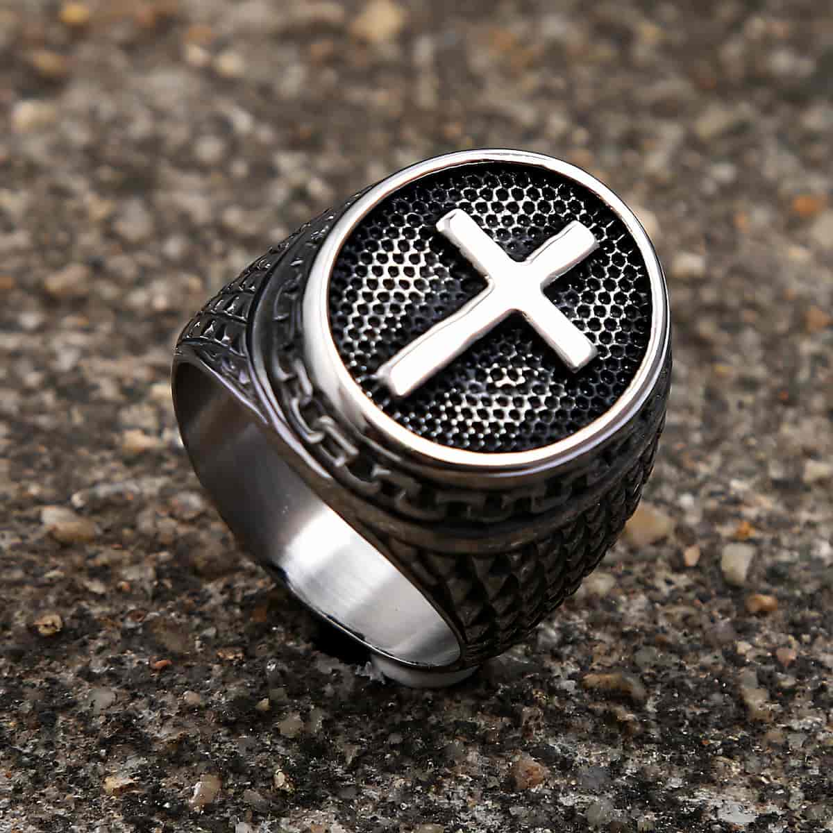 Dragon Scale Stainless Steel Cross Ring - Xenos Jewelry