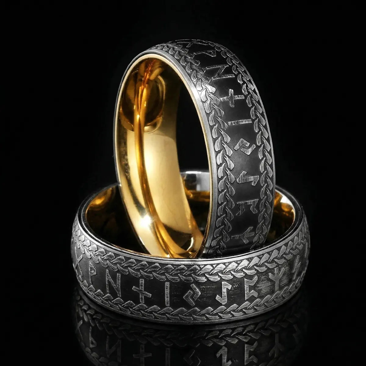 Elder Futhark Ring Collection Gold Silver Interior Norse Rune Jewelry