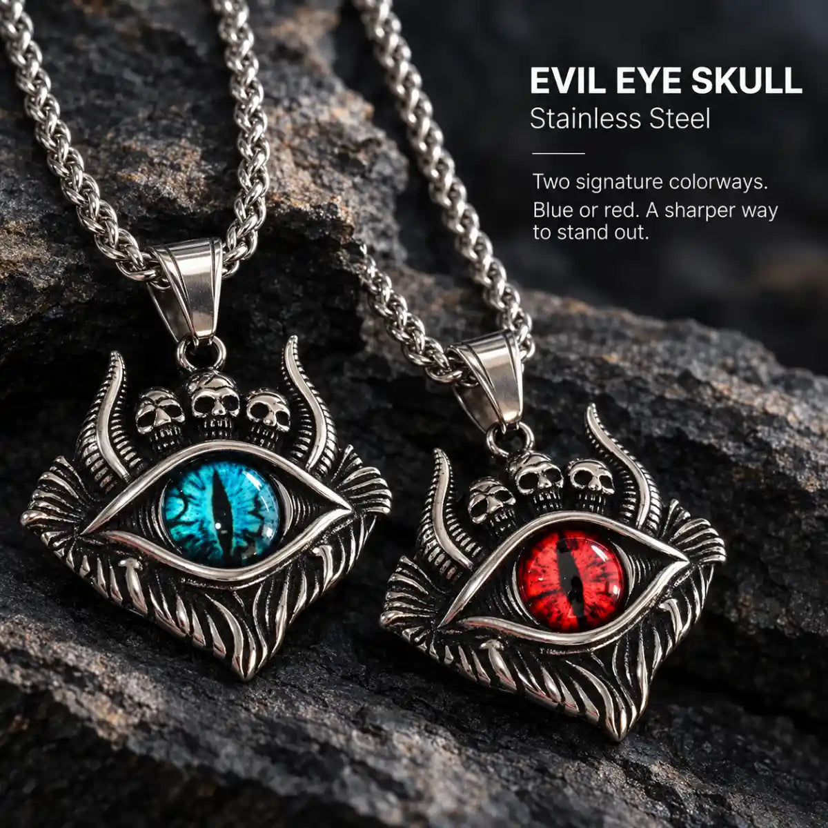 Evil Eye Skull Pendant Blue and Red Pendant with Chain