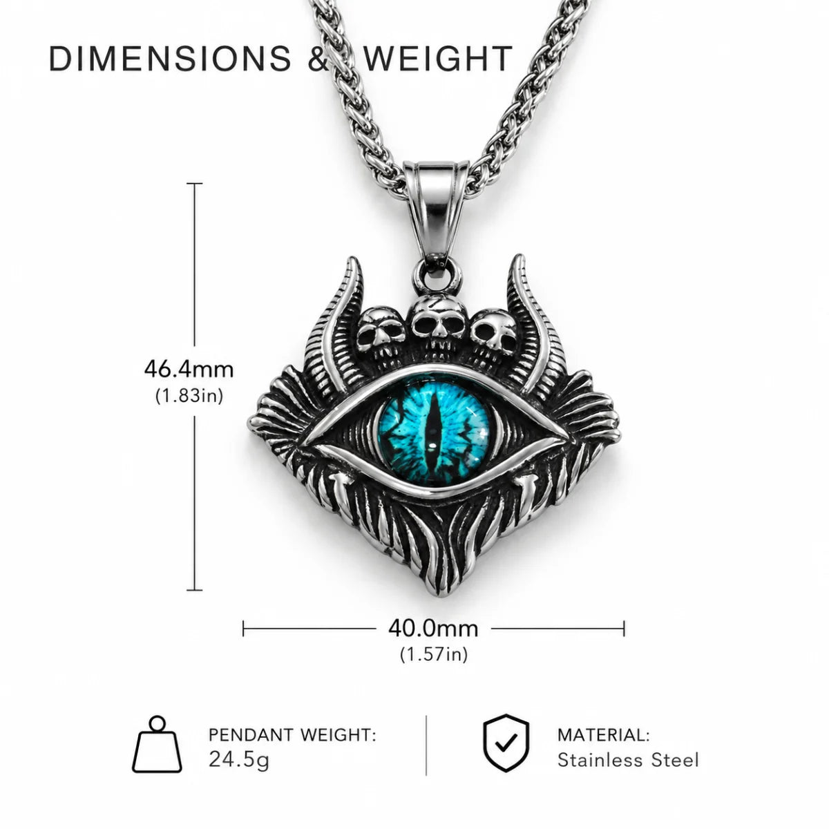Evil Eye Skull Pendant Blue Dimensions and Weight