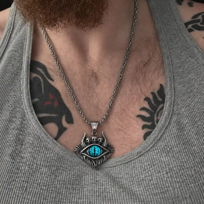 Evil Eye Skull Pendant Blue Pendant with Chain on Man