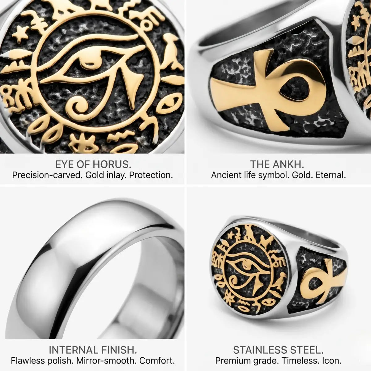 Eye Of Horus Ring Design Features Ankh Symbol Premium Stainless Steel Jewelry