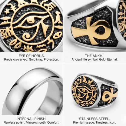 Eye Of Horus Ring Design Features Ankh Symbol Premium Stainless Steel Jewelry