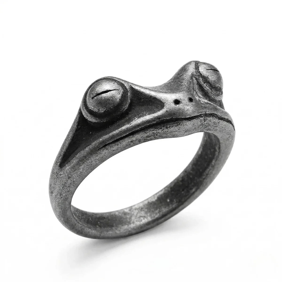 Frog Ring Antique Silver White Background Minimalist Animal Jewelry
