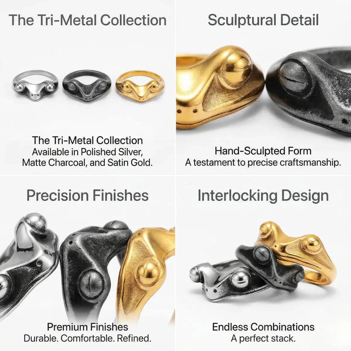 Frog Ring Design Features Tri Metal Collection Sculptural Animal Jewelry