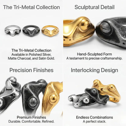 Frog Ring Design Features Tri Metal Collection Sculptural Animal Jewelry