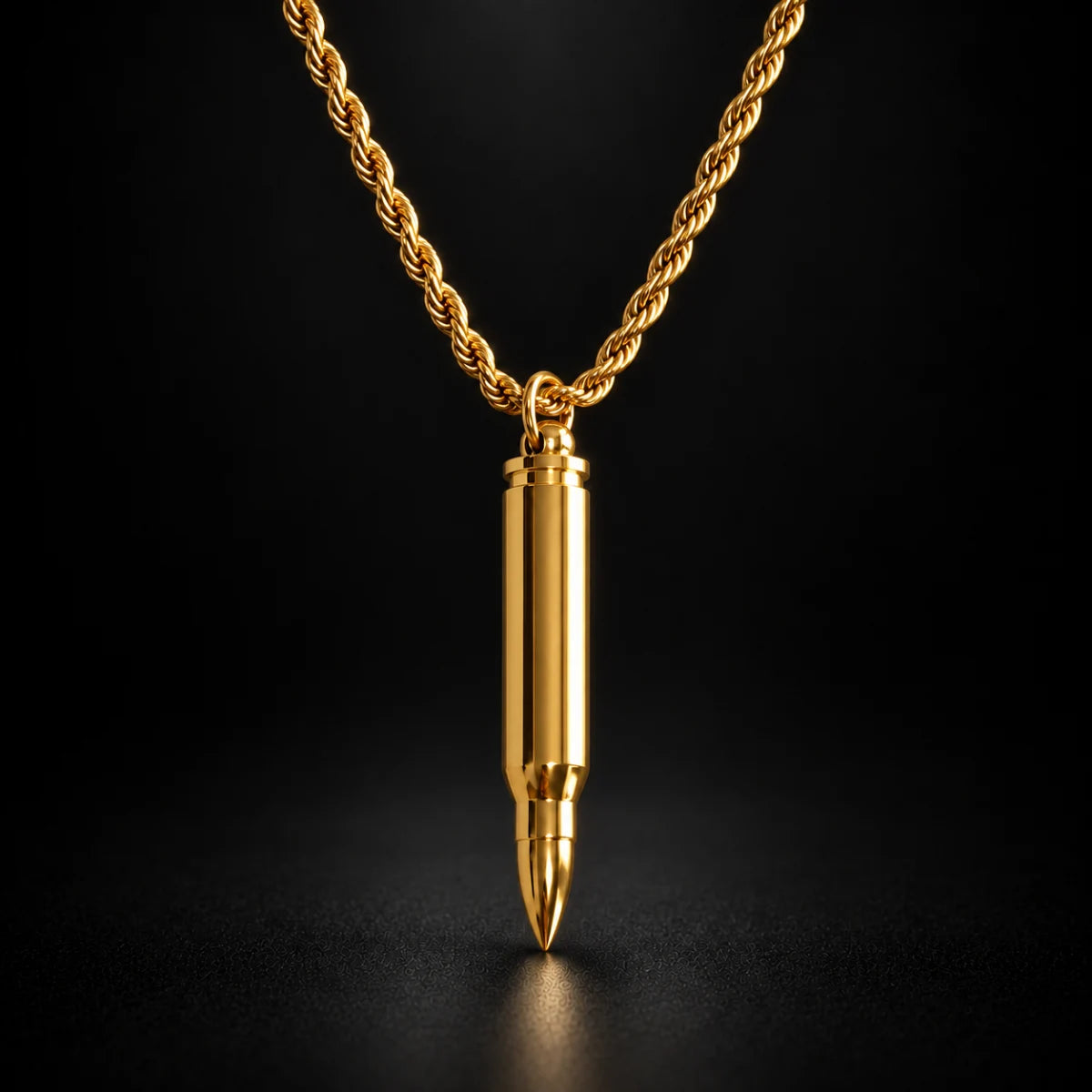 gold bullet capsule necklace black background hero
