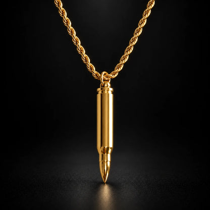 gold bullet capsule necklace black background hero