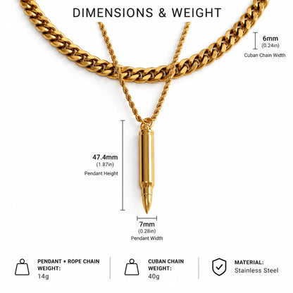 gold bullet capsule necklace dimensions and weight