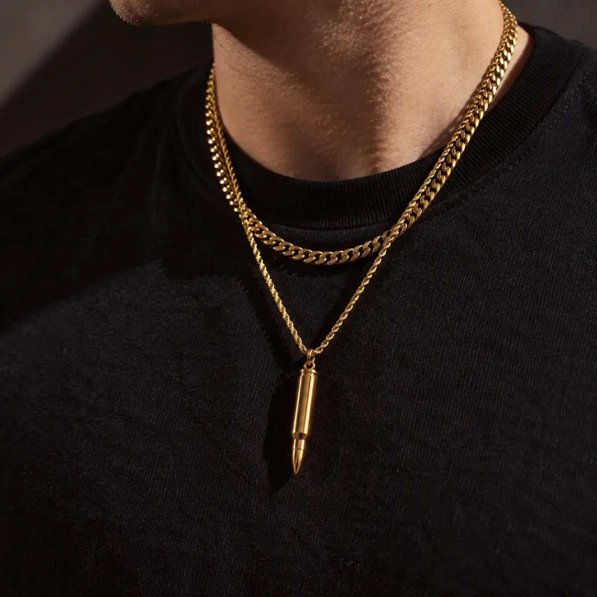 gold bullet capsule necklace layered set lifestyle