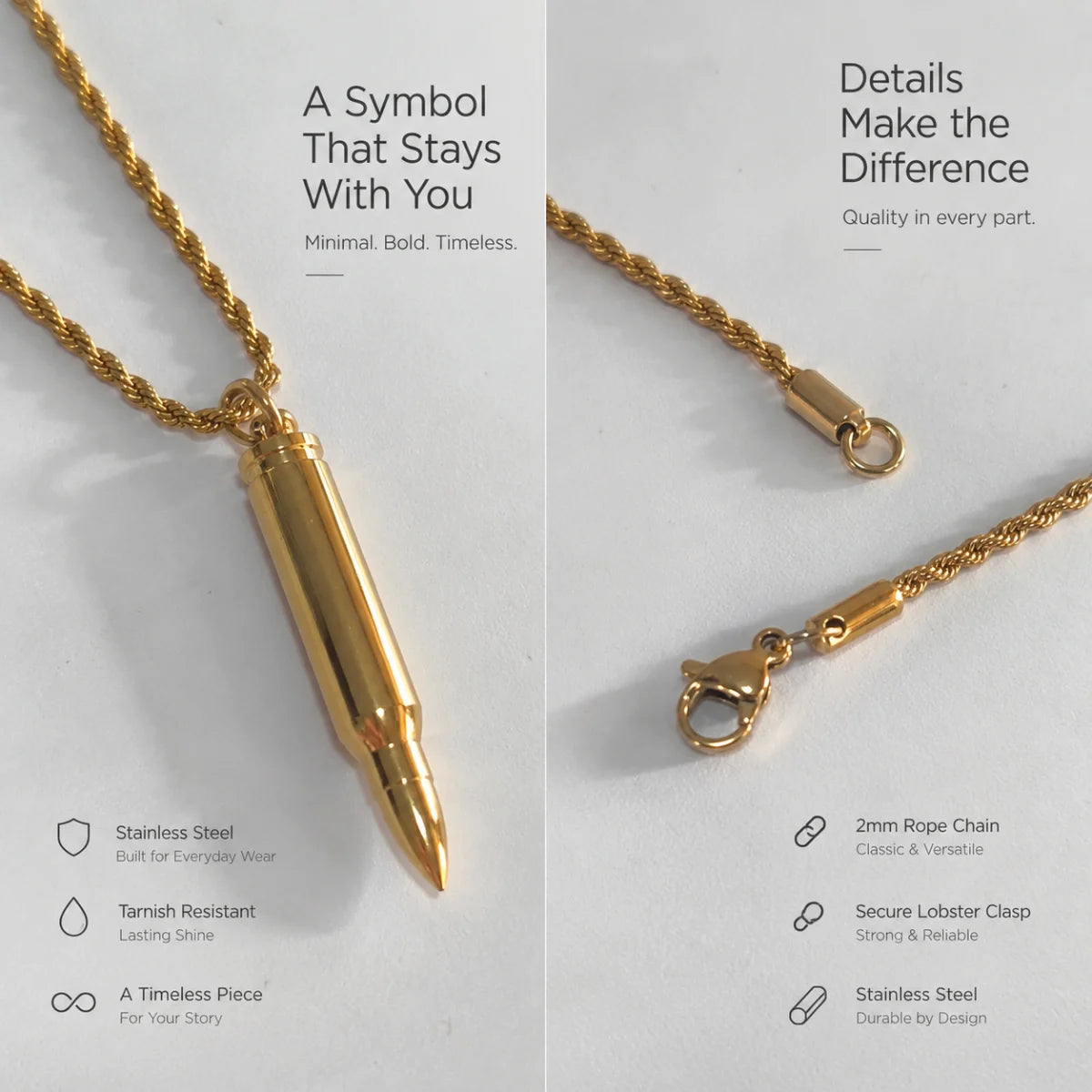 gold bullet capsule necklace rope chain product details
