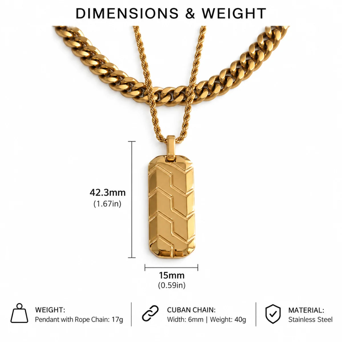 gold chevron dog tag necklace dimensions and weight