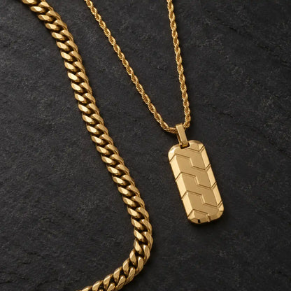 gold chevron dog tag necklace layered set birds eye display