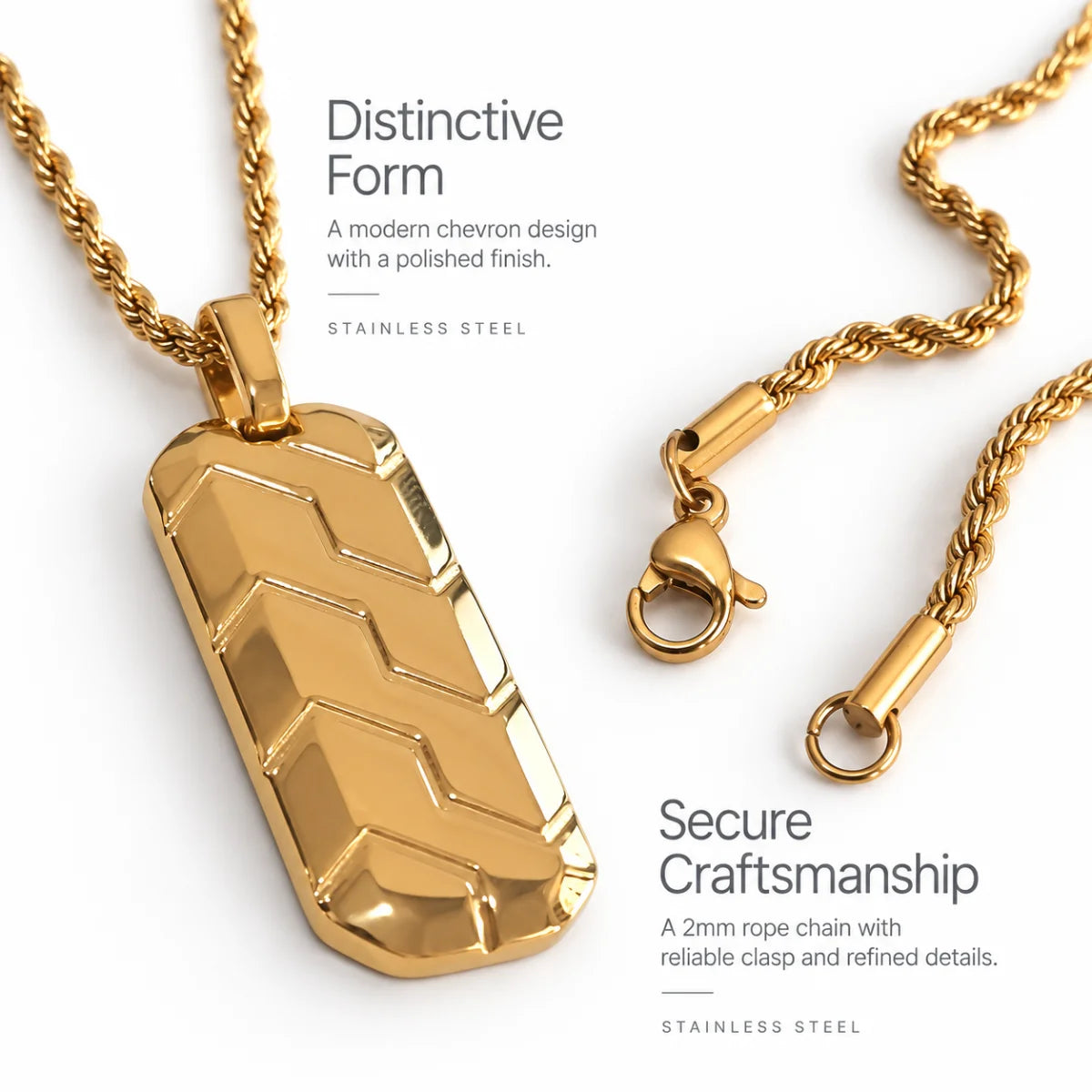 gold chevron dog tag necklace rope chain product details