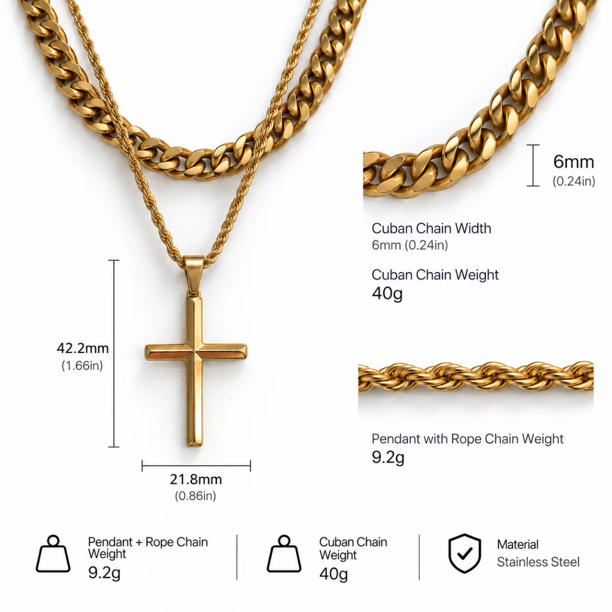 gold minimalist cross necklace dimensions and weight