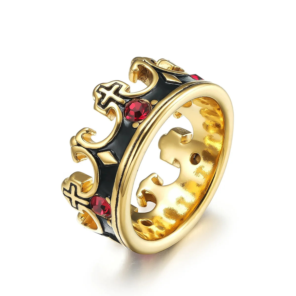 Gold Red Stone Crown Ring