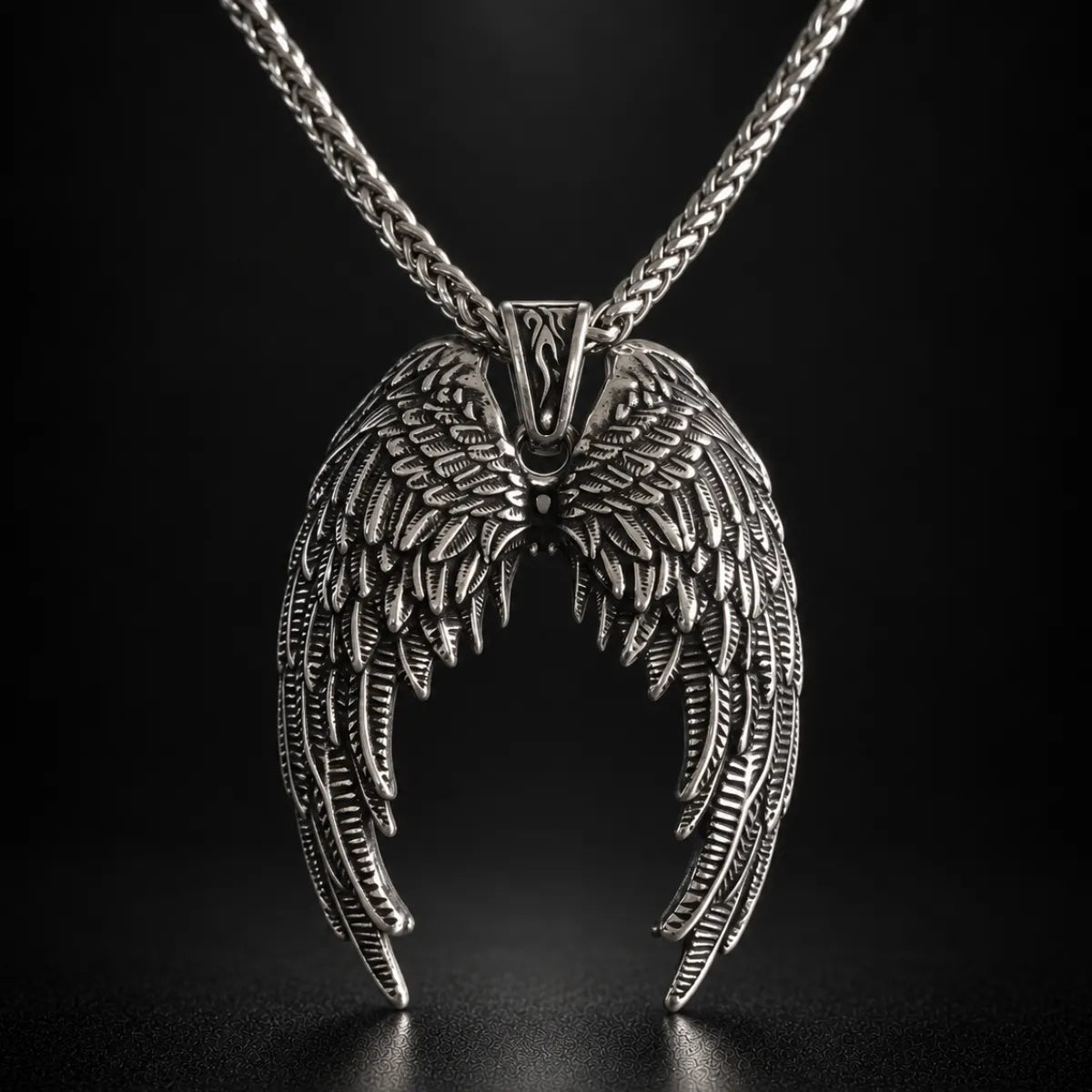 gothic angel wings necklace black background hero