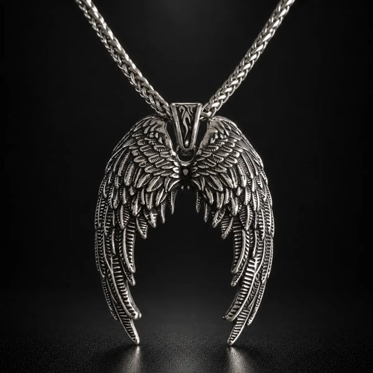 gothic angel wings necklace black background hero