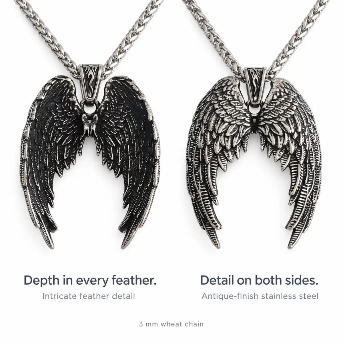 gothic angel wings necklace front and back details