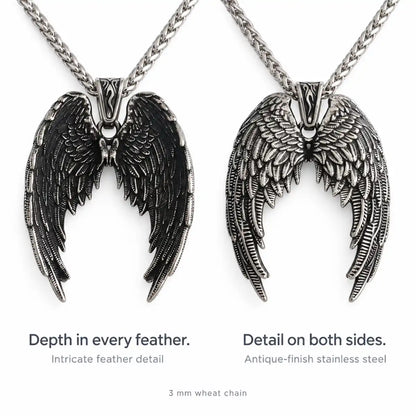gothic angel wings necklace front and back details