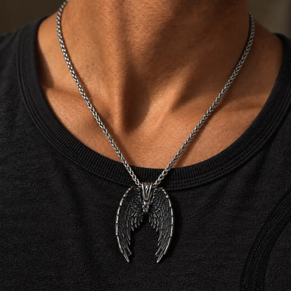 gothic angel wings necklace lifestyle black shirt