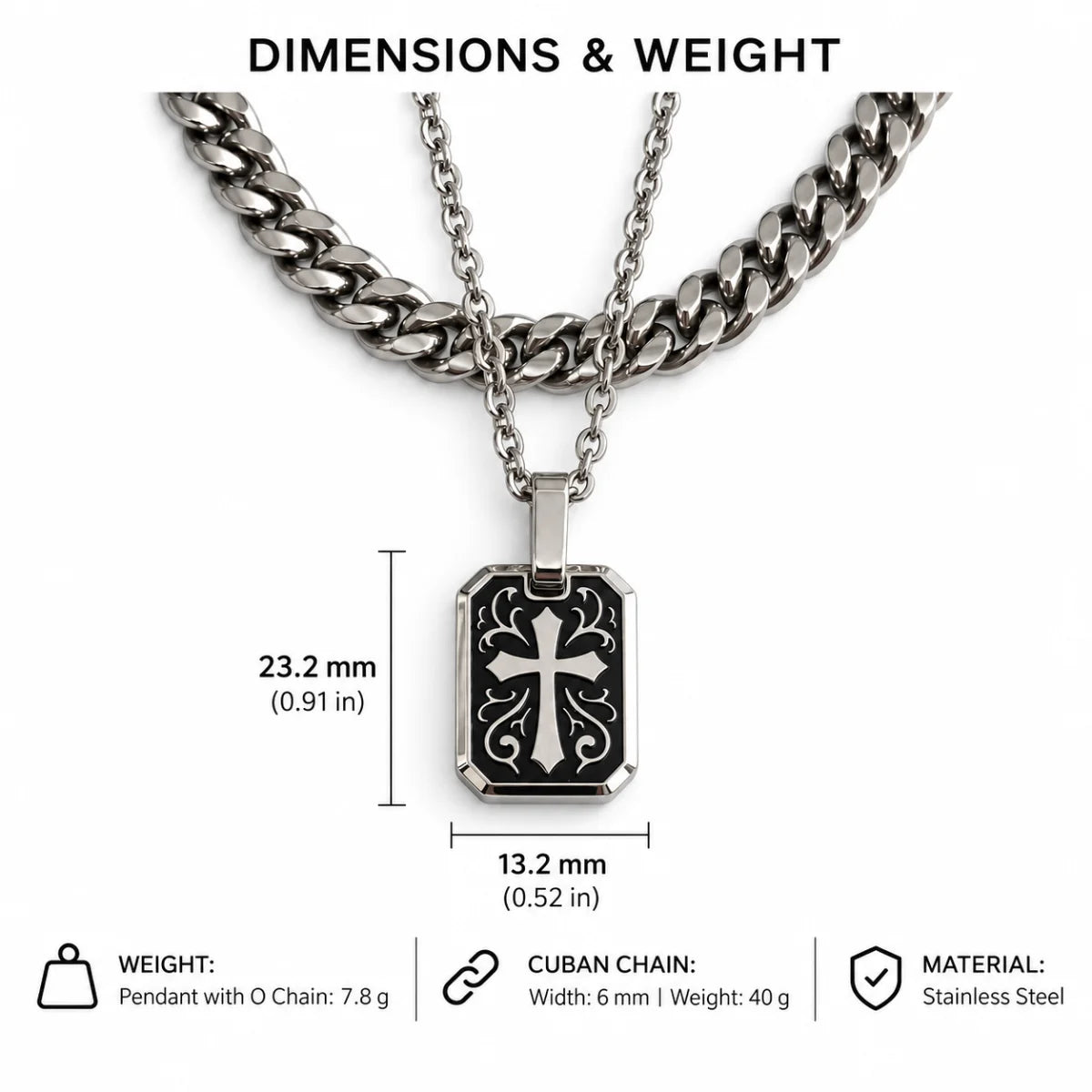 gothic cross dog tag necklace dimensions and weight