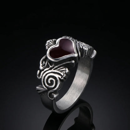 Gothic Heart Ring Front View Red Enamel Vampire Jewelry