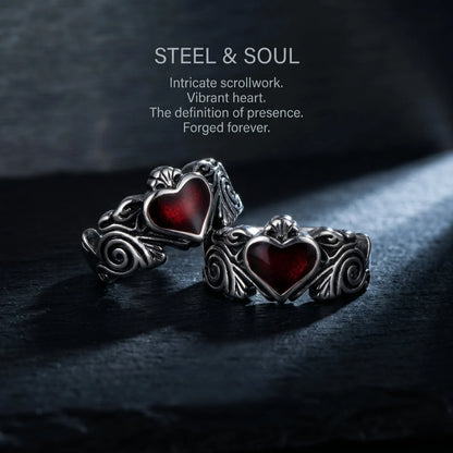 Gothic Heart Rings Collection Deep Red Enamel Alternative Romantic Jewelry