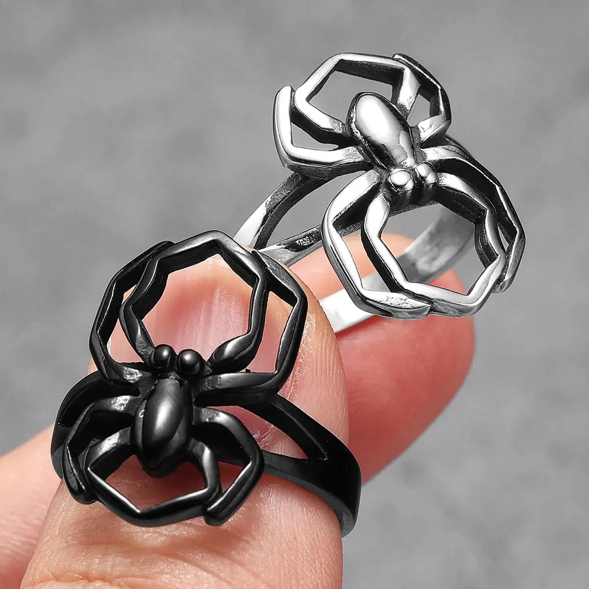 Gothic Spider Ring Close Up Silver And Black Halloween Jewelry