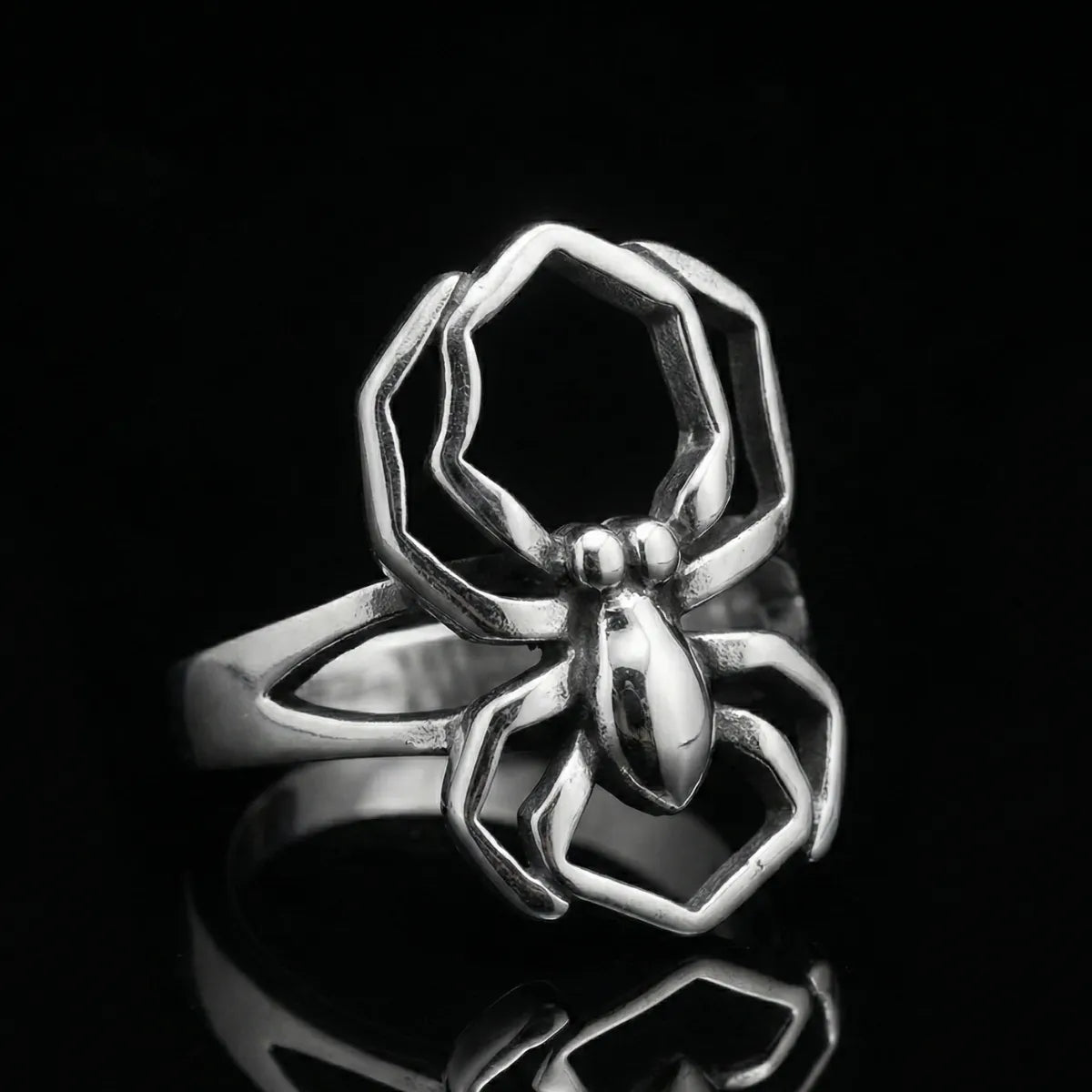 Gothic Spider Ring Silver Front View Arachnid Alternative Jewelry