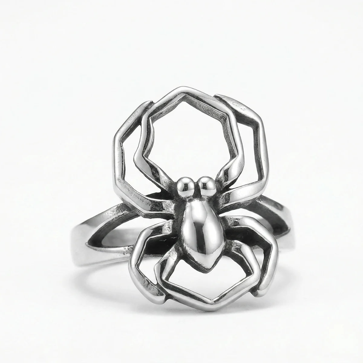Gothic Spider Ring Silver White Background Minimalist Goth Jewelry