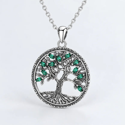 green crystal tree of life necklace green stone pendant detail