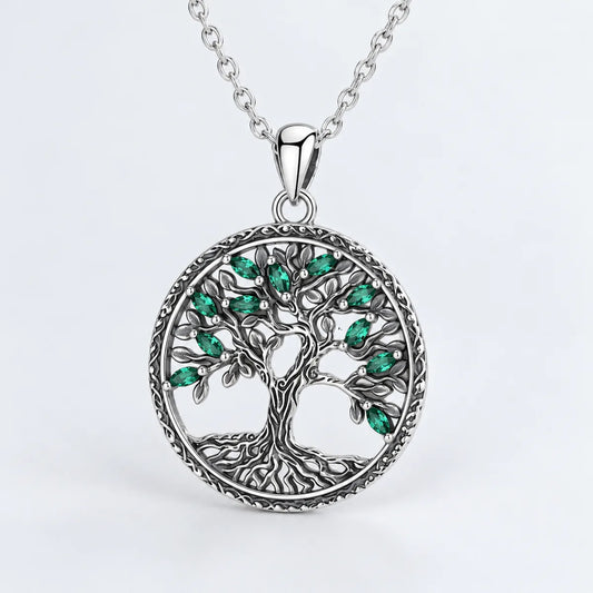 green crystal tree of life necklace green stone pendant detail